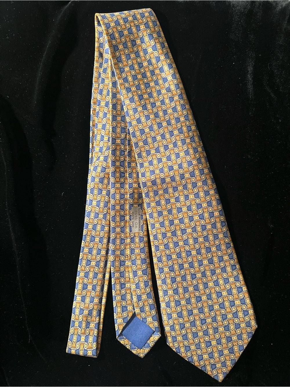 Hermes Blue and Gold Geometric Silk Tie